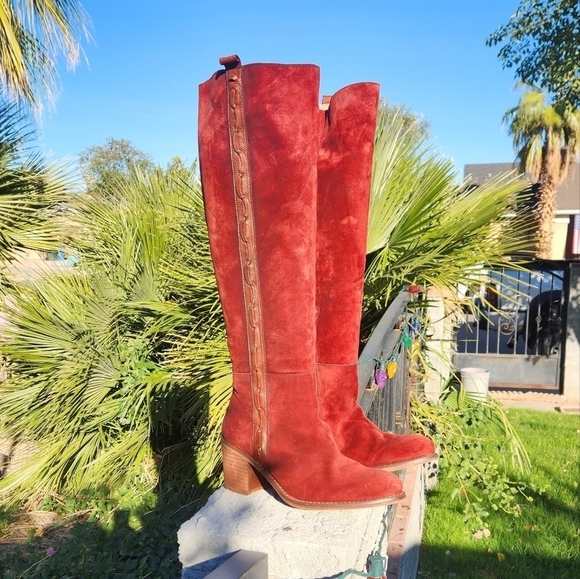 Vera Cruz Sundance Sagebrush boots  Burgundy suede brown leather‎ trim Tall - Picture 2 of 11